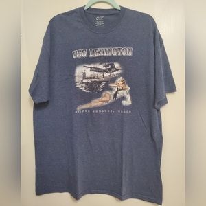 USS Lexington Blue Shirt Sailor Pin Up Girl Graphic Shirt Men's Size 2XL